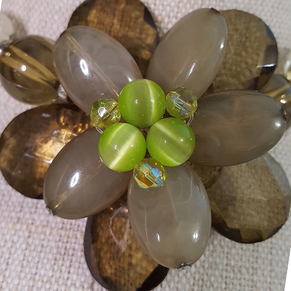 LOT OF X2💋Y2K🌿Green Floral Plastic/Acrylic Beaded Choker Short Neck